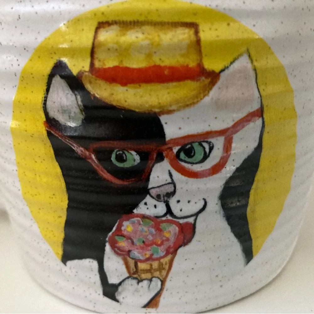 West Elm Cat Ice Cream Sunglasses Hat Art Coffee Mug 2 Sided